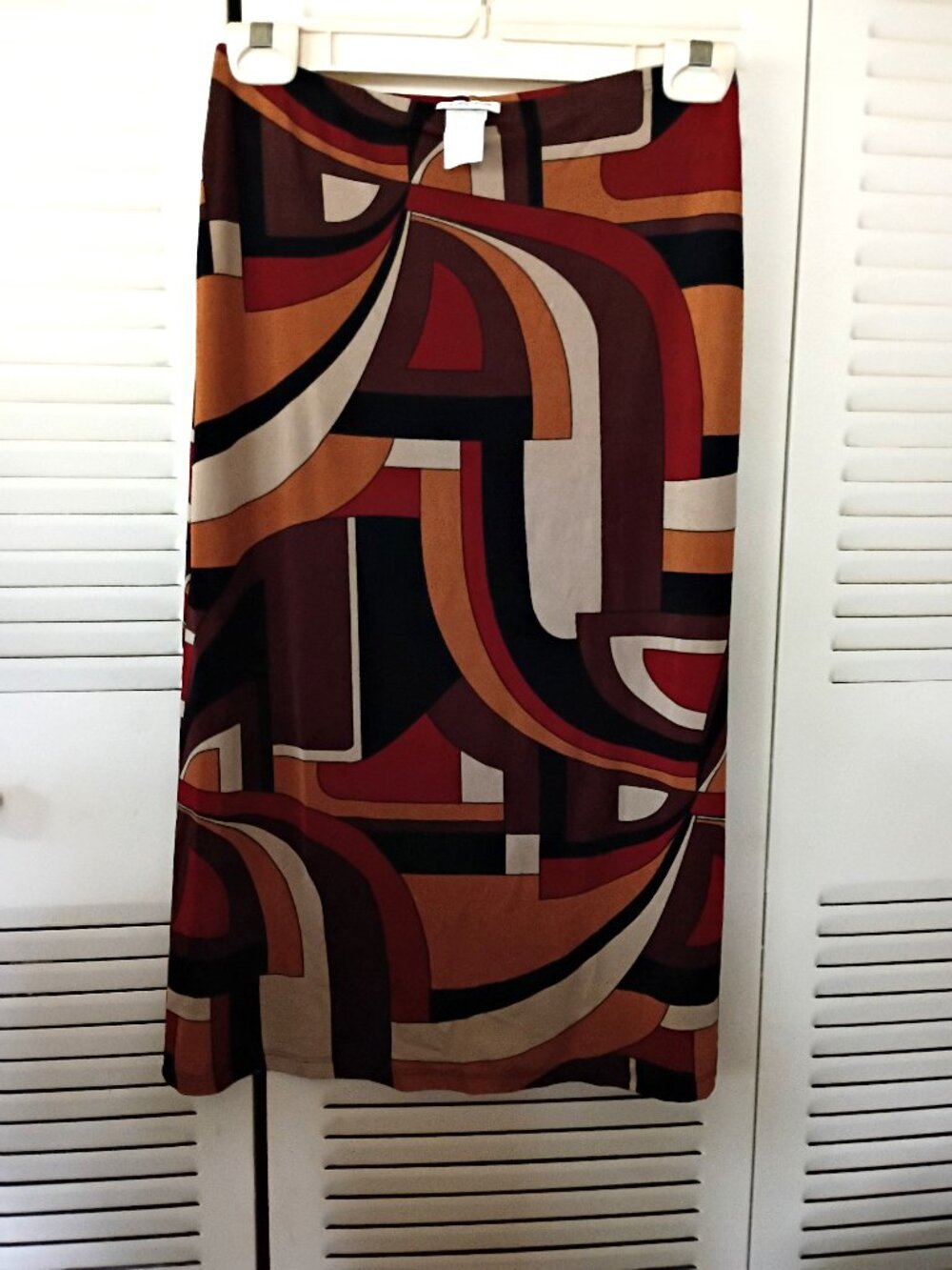Vintage Y2K Charlotte Russe Mod Stretch Skirt S Geo Brown Multi Pencil USA